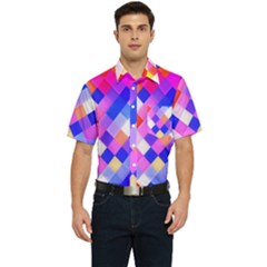 Squares Pattern Geometric Seamless Men s Short Sleeve Pocket Shirt  by Dutashop