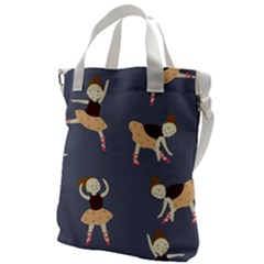 Cute  Pattern With  Dancing Ballerinas On The Blue Background Canvas Messenger Bag by EvgeniiaBychkova