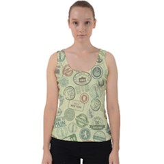 Beige Denim With Logos Velvet Tank Top by ArtsyWishy