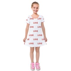 Flower Decorated Love Text Motif Print Pattern Kids  Short Sleeve Velvet Dress by dflcprintsclothing