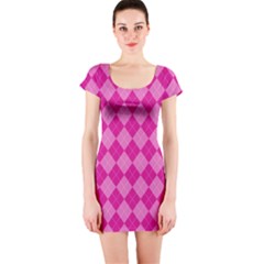 Pink Diamond Pattern Short Sleeve Bodycon Dress by ArtsyWishy