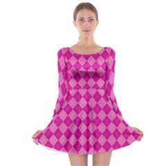 Pink Diamond Pattern Long Sleeve Skater Dress by ArtsyWishy