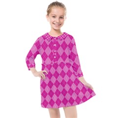 Pink Diamond Pattern Kids  Quarter Sleeve Shirt Dress by ArtsyWishy