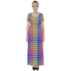 Digital Paper Stripes Rainbow Colors High Waist Short Sleeve Maxi Dress by HermanTelo