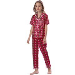 Snowflake Christmas Tree Pattern Kids  Satin Short Sleeve Pajamas Set by Amaryn4rt