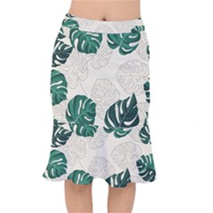 Green Monstera Leaf Illustrations Short Mermaid Skirt by HermanTelo