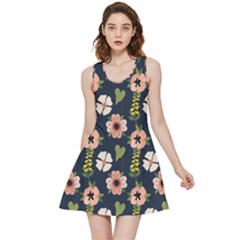 Flower White Grey Pattern Floral Inside Out Reversible Sleeveless Dress by Dutashop