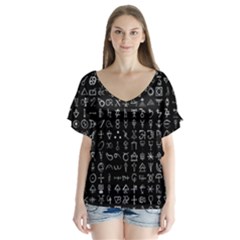 Alchemical Symbols - Collected Inverted V-neck Flutter Sleeve Top by WetdryvacsLair