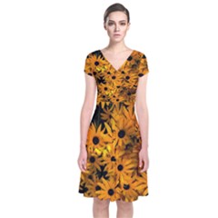 Rudbeckias  Short Sleeve Front Wrap Dress by Sobalvarro