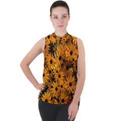 Rudbeckias  Mock Neck Chiffon Sleeveless Top by Sobalvarro