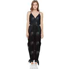 Arfican Head Sculpture Motif Print Pattern Sleeveless Tie Ankle Jumpsuit by dflcprintsclothing