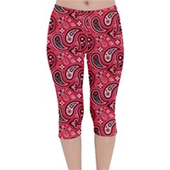 Baatik Red Pattern Velvet Capri Leggings  by designsbymallika