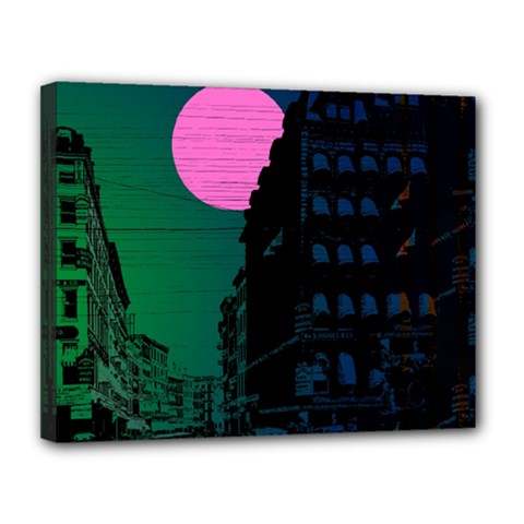 Vaporwave Old Moon Over Nyc Canvas 14  X 11  (stretched) by WetdryvacsLair