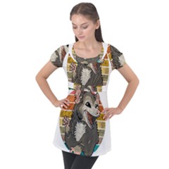 Possum - Be Urself Puff Sleeve Tunic Top by Valentinaart