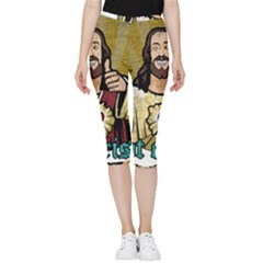 Buddy Christ Inside Out Lightweight Velour Capri Leggings  by Valentinaart