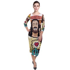 Got Christ? Quarter Sleeve Midi Velour Bodycon Dress by Valentinaart