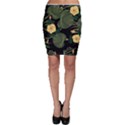 Tropical vintage yellow hibiscus floral green leaves seamless pattern black background. Bodycon Skirt View1