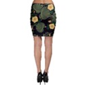 Tropical vintage yellow hibiscus floral green leaves seamless pattern black background. Bodycon Skirt View2