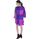 Blue And Pink Buffalo Plaid Check Squares Pattern V-Neck Flare Sleeve Mini Dress View2