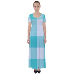 Turquoise And White Buffalo Check High Waist Short Sleeve Maxi Dress by yoursparklingshop