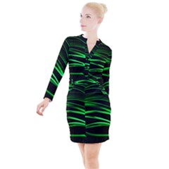 Green Light Painting Zig-zag Button Long Sleeve Dress by Dutashop