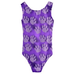 Pattern Texture Feet Dog Purple Kids  Cut-out Back One Piece Swimsuit by Dutashop