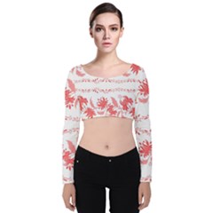 Folk Ornament Velvet Long Sleeve Crop Top by Eskimos