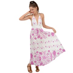 Pink Flowers Backless Maxi Beach Dress by Eskimos