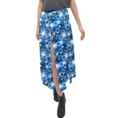 Star Hexagon Deep Blue Light Velour Split Maxi Skirt by Dutashop