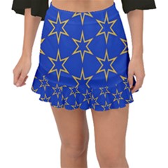 Star Pattern Blue Gold Fishtail Mini Chiffon Skirt by Dutashop