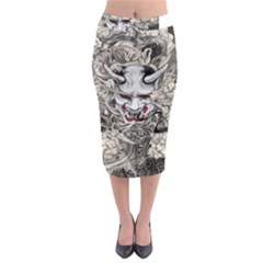 Samurai Oni Mask Midi Pencil Skirt by Saga96