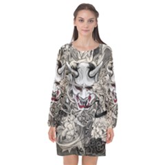 Samurai Oni Mask Long Sleeve Chiffon Shift Dress  by Saga96