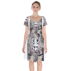 Samurai Oni Mask Short Sleeve Bardot Dress by Saga96