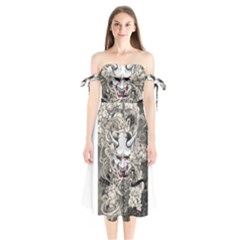 Samurai Oni Mask Shoulder Tie Bardot Midi Dress by Saga96