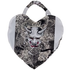 Samurai Oni Mask Giant Heart Shaped Tote by Saga96