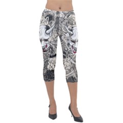 Samurai Oni Mask Lightweight Velour Capri Leggings  by Saga96