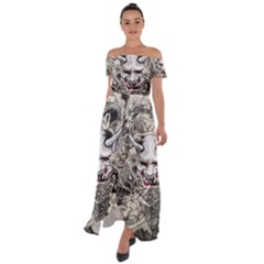 Samurai Oni Mask Off Shoulder Open Front Chiffon Dress by Saga96