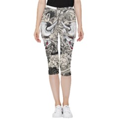 Samurai Oni Mask Inside Out Lightweight Velour Capri Leggings  by Saga96