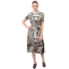 Samurai Oni Mask Keyhole Neckline Chiffon Dress by Saga96