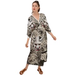 Samurai Oni Mask Grecian Style  Maxi Dress by Saga96