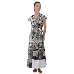 Samurai Oni Mask Flutter Sleeve Maxi Dress by Saga96