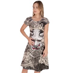 Samurai Oni Mask Classic Short Sleeve Dress by Saga96