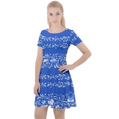 Blue Flowers Cap Sleeve Velour Dress  by Eskimos