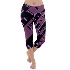 Dark Geometric Shapes Print Pattern Lightweight Velour Capri Yoga Leggings by dflcprintsclothing