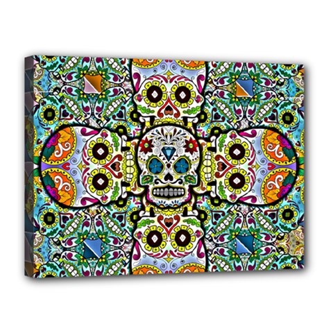 Sugar Skulls Pattern Canvas 16  X 12  (stretched) by ExtraAwesomeSauce