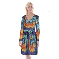 Koi Fish Long Sleeve Velvet Front Wrap Dress by ExtraAwesomeSauce