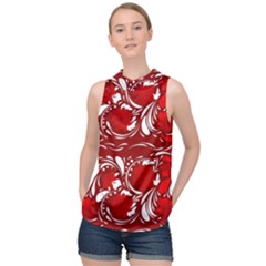 Red Ethnic Flowers High Neck Satin Top by Eskimos