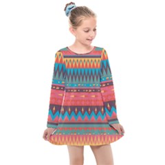 Native American Pattern Kids  Long Sleeve Dress by ExtraGoodSauce