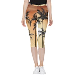 Sunset Palm Trees Beach Summer Inside Out Lightweight Velour Capri Leggings  by ExtraAwesomeSauce