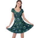 Watercolor Peacock Feather Pattern Cap Sleeve Dress View1